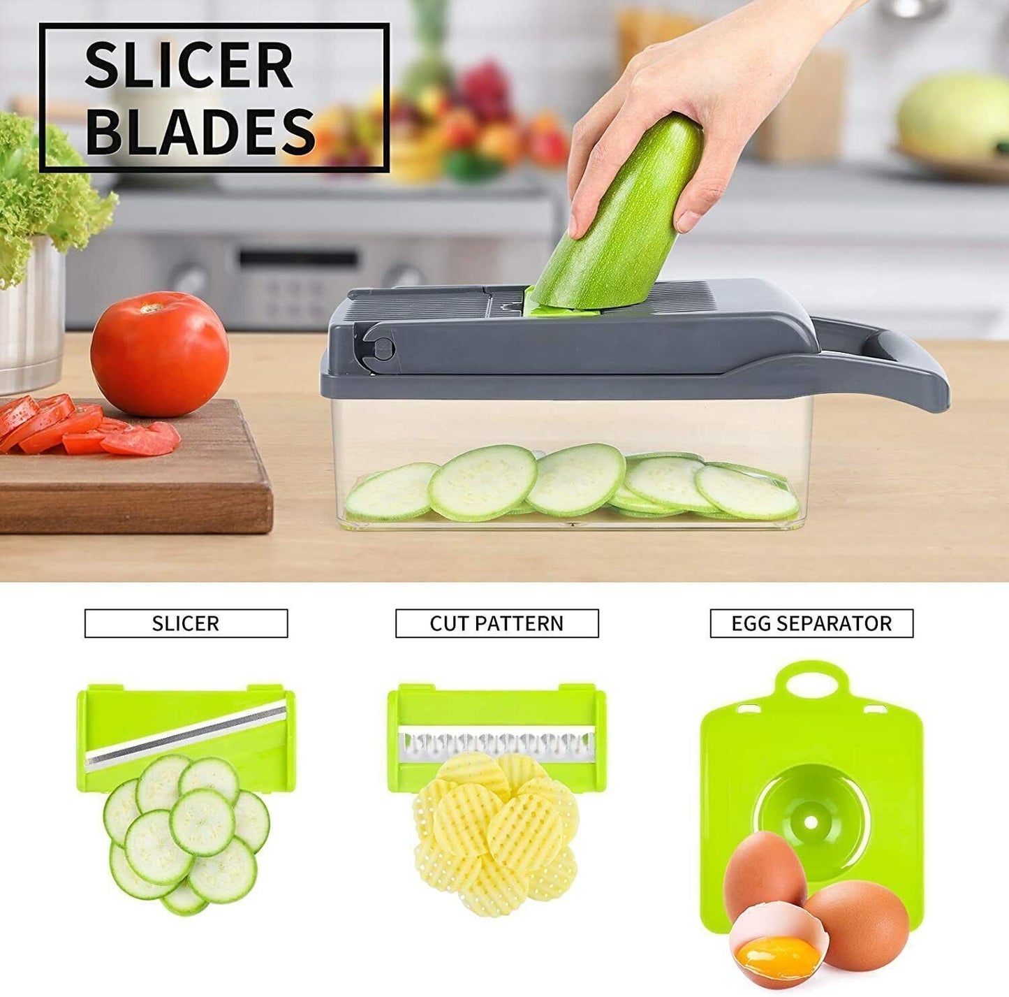 Multi-Function Vegetable and Fruit Chopper with Dicer and Slicer - 14 in 1 Kitchen Tool